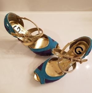 G by Guess Purple and Teal Heels Sz 6.5